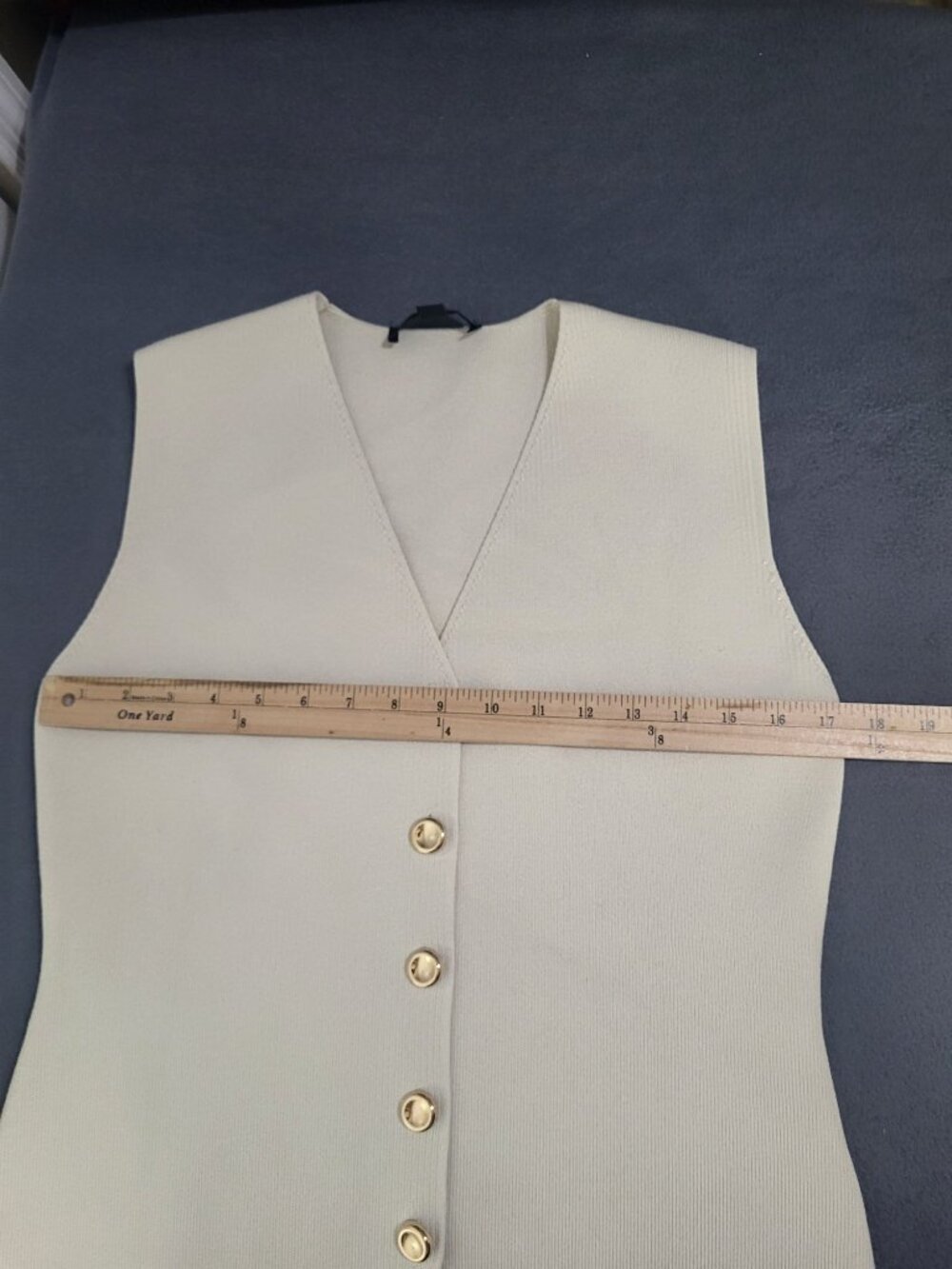 Zara Women's SZ XL Sweater Vest Gold Tone Button Front V Neck Stretch Neutral - Picture 5 of 9